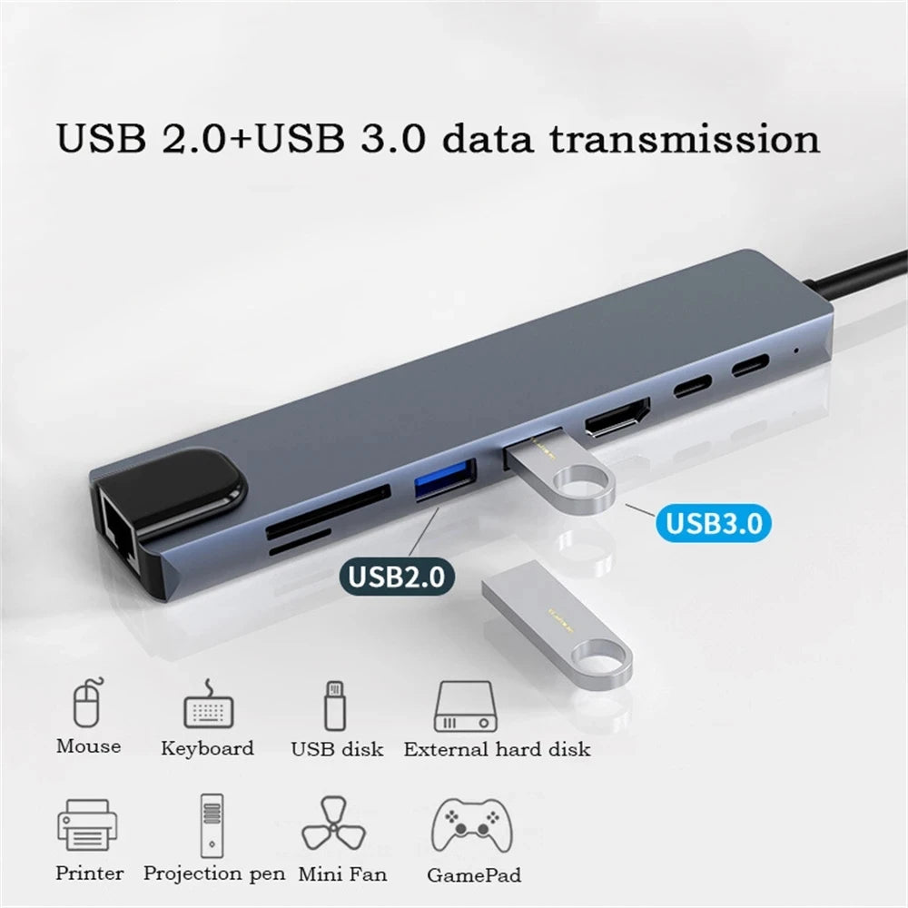 PowerHub Pro™ HUB USB-C Thunderbolt 3 com HDMI RJ45 e PD Adaptador Docking Station para MacBook e iPad